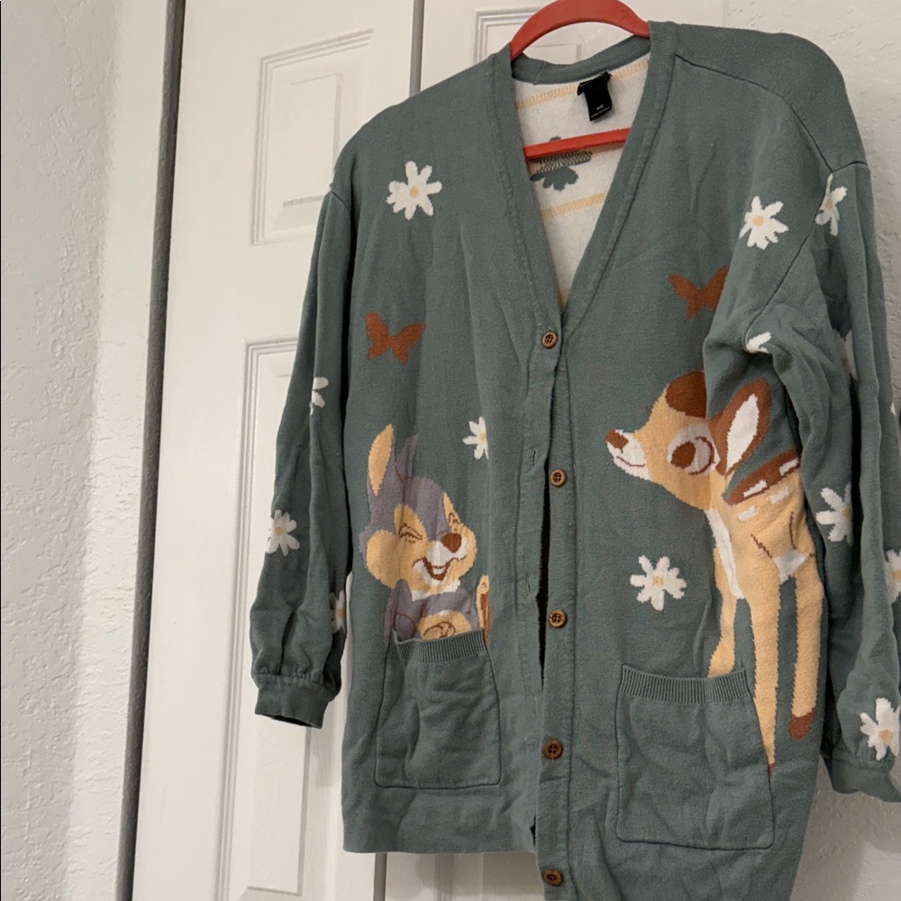 Disney Green Cardigan with Bambi and Thumper Design